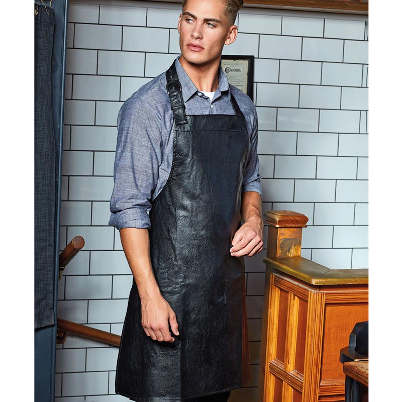 Faux leather bib apron - Navy One Size